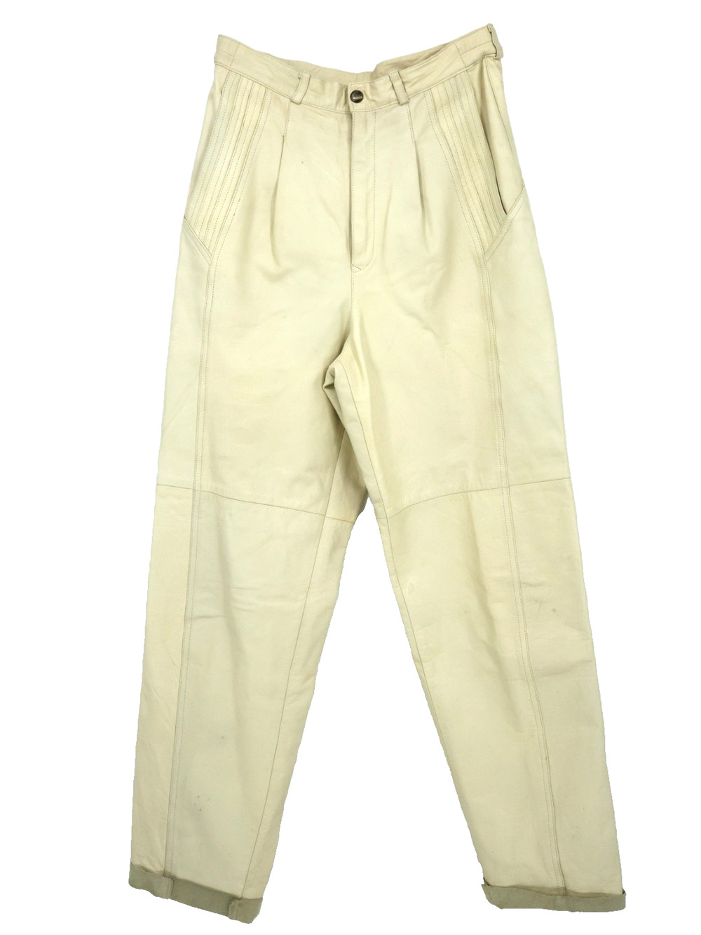 Suzelle Leather Pants Womens 10 Ivory Pleated Lined High Rise Pockets Vintage